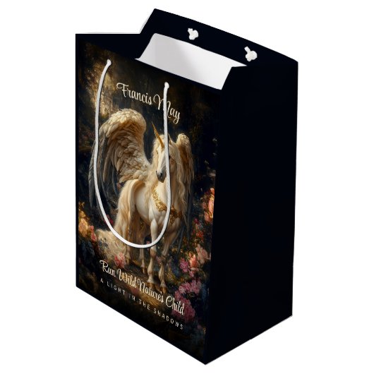 Klassieke gevleugelde Pegasus Fantasy Forest Unico Medium Cadeauzakje (Achterkant Gekanteld)