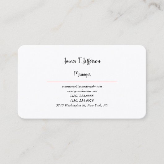 Klassieke gewone minimalistische witte gewoonte visitekaartje (Voorkant)