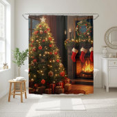 Klassieke gezellige open haard en kerstboom  douchegordijn