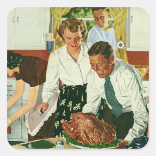 Klassieke gezinskeuken Thanksgiving-diner Vierkante Sticker