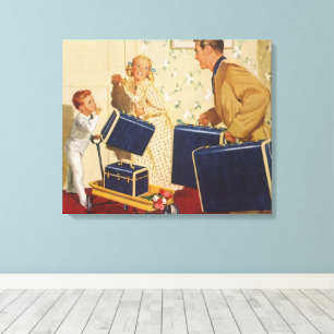 Klassieke gezinsvakantie, vader, kinderen en koffe canvas afdruk