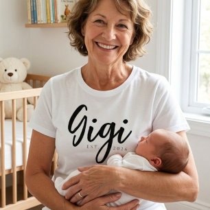 Klassieke Gigi EST Jaar Eenvoudig Familie Schrift T-shirt