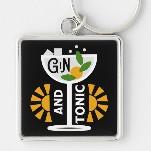 Klassieke Gin En Tonic Kunst Sleutelhanger (Voorkant)