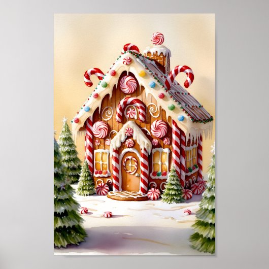 Klassieke Gingerbread House Scene Print (Voorkant)