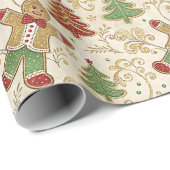 Klassieke Gingermans en Kerstboom Cadeaupapier (Rol Hoek)