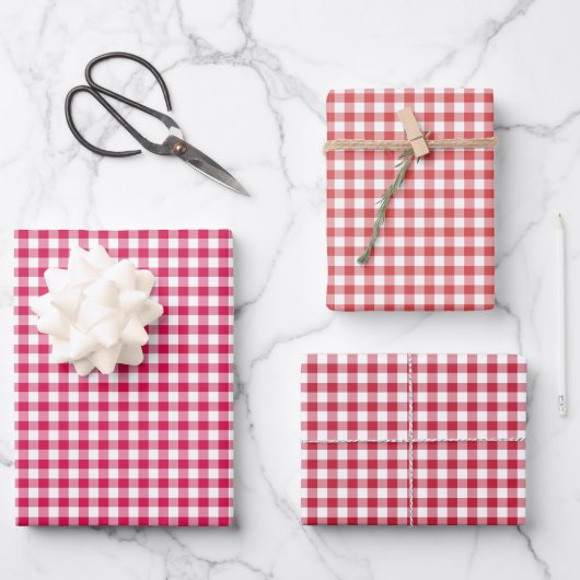 Klassieke Gingham 3 Rood Inpakpapier Vel (Voorkant)