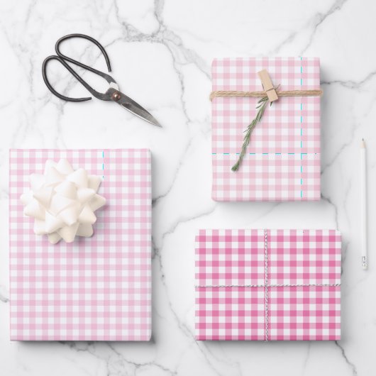 Klassieke Gingham 3 Roze Inpakpapier Vel (Voorkant)