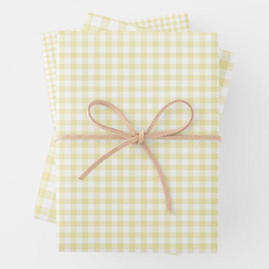 Klassieke Gingham Boter Geel Inpakpapier Vel (In situ)
