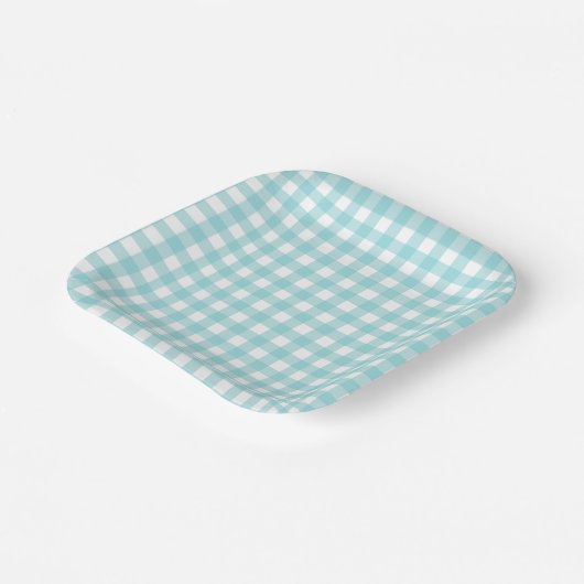 Klassieke Gingham Check Pset Pattern Light Blue Papieren Bordje (Gebogen)