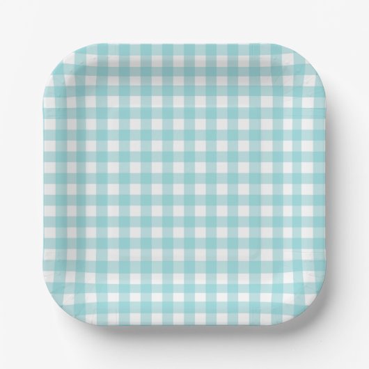 Klassieke Gingham Check Pset Pattern Light Blue Papieren Bordje (Voorkant)