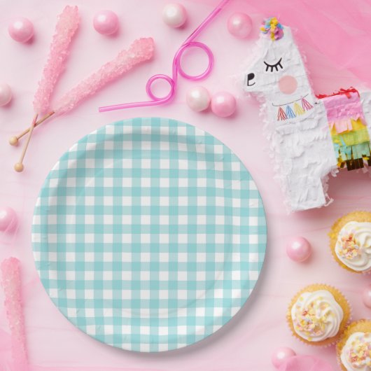 Klassieke Gingham Check Pset Pattern Light Blue Papieren Bordje (Feest)