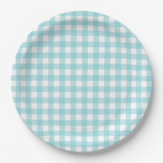 Klassieke Gingham Check Pset Pattern Light Blue Papieren Bordje (Voorkant)