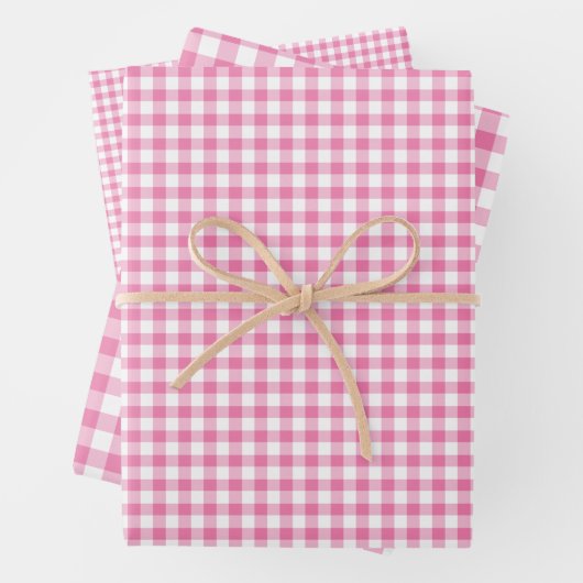 Klassieke Gingham Fuchsia Inpakpapier Vel (In situ)