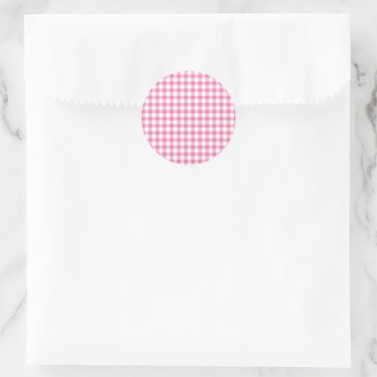Klassieke Gingham Fuchsia Ronde Sticker (Tas)