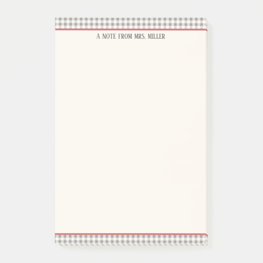 Klassieke Gingham gepersonaliseerde leraar Post-it® Notes (Voorkant)