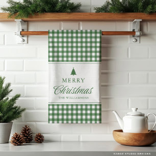 Klassieke Gingham Groene Kerst Familie Theedoek