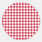 Klassieke Gingham Kersenrood Ronde Sticker (Voorkant)