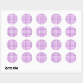Klassieke Gingham Orchidee Paars Ronde Sticker (Vel)
