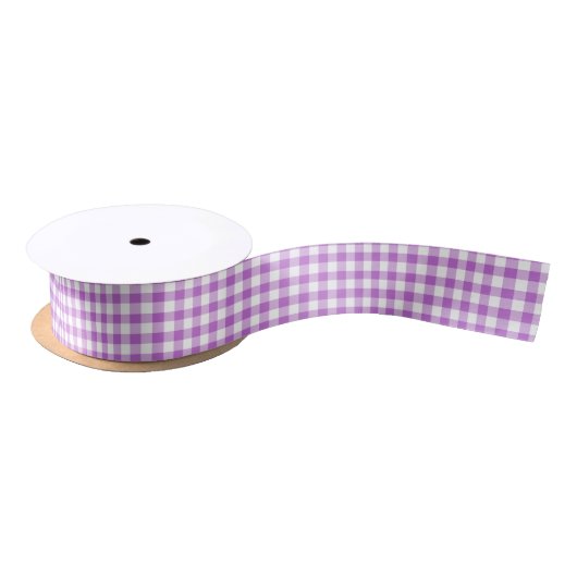 Klassieke Gingham Orchidee Paars Satijnen Lint (Spoel)