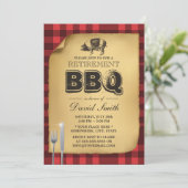 Klassieke Gingham Pig Roast Retirement Party BBQ Kaart (Staand voorkant)