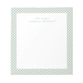 Klassieke gingham schattig eenvoudig groen geperso notitieblok (Voorkant)