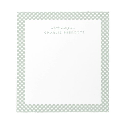 Klassieke gingham schattig eenvoudig groen geperso notitieblok (Voorkant)