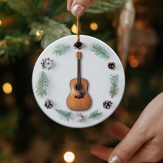 Klassieke Gitaar Kerst Krans Pine Cone Custom Keramisch Ornament
