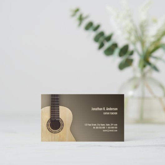 Klassieke gitaarlessen visitekaartje leraar (Staand voorkant)