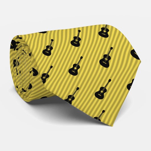 Klassieke gitaarmotif herhaald op gestreept stropdas (Opgerold)