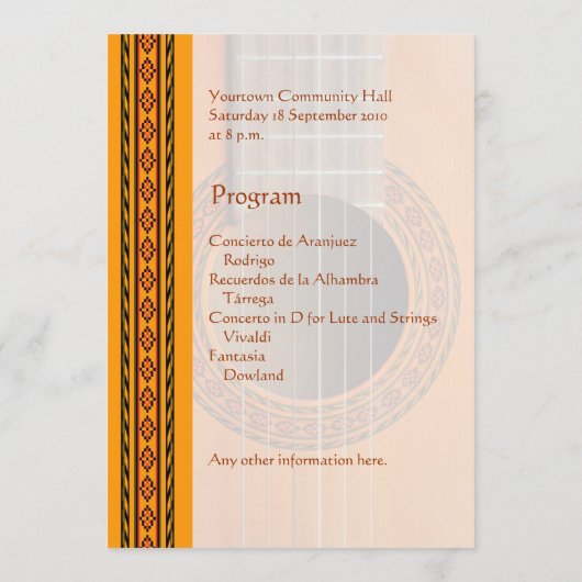 Klassieke gitaaroverweging programmakaart (Achterkant)