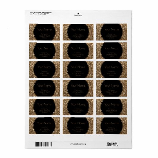 Klassieke Glamor Gatsby Black en Gold Glitter Etiket (Full Sheet)