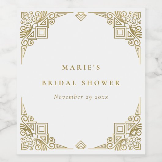 Klassieke Glamour Gouden Art Deco Versierde Bruids Wijn Etiket (Enkel label)