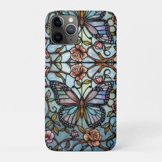 Klassieke glas-in-lood blauwe vlinderkunst Case-Mate iPhone case (Achterkant)