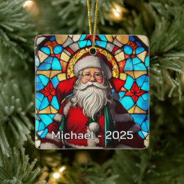 Klassieke Glas-in-Lood Sint-Nicolaas Keramisch Ornament
