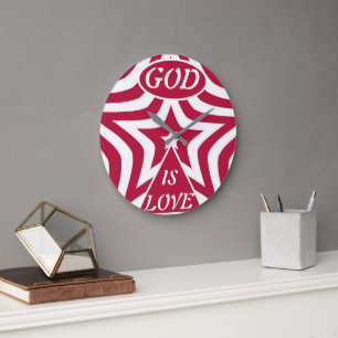 Klassieke God Is Liefde Ster Rood & Wit Wandklok