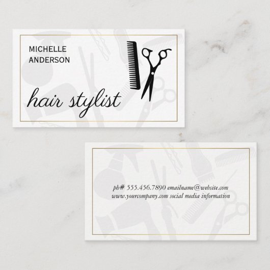 Klassieke Gold Border Hair Stylist | salon Visitekaartje (Voorkant / Achterkant)