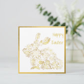 Klassieke Gold Bunny Easter Kaart (Staand voorkant)