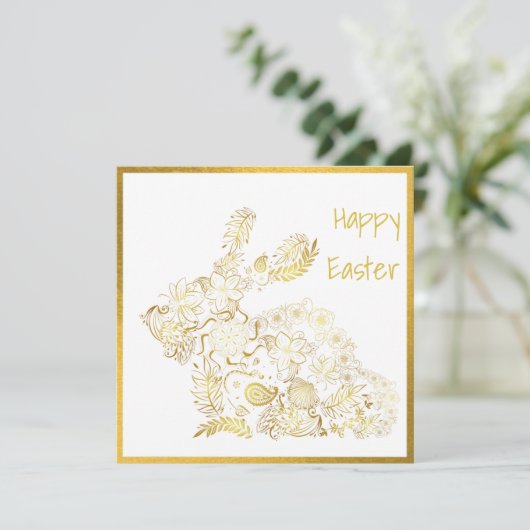Klassieke Gold Bunny Easter Kaart (Staand voorkant)