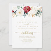 Klassieke Gold Burgundy Floral Front & Back Weddin Kaart (Voorkant)