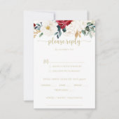 Klassieke Gold Burgundy Wedding Menu Keuze RSVP (Voorkant)