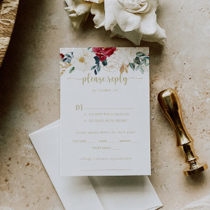 Klassieke Gold Burgundy Wedding Menu Keuze RSVP