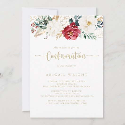 Klassieke Gold Burgundy White Floral bevestiging Kaart (Voorkant)