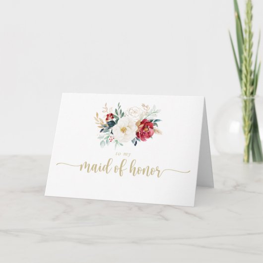 Klassieke Gold Burgundy White Floral Bridal Party Bedankkaart (Voorkant)