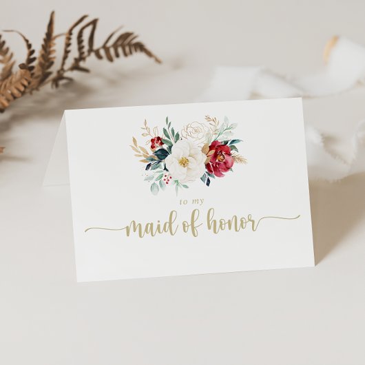Klassieke Gold Burgundy White Floral Bridal Party Bedankkaart