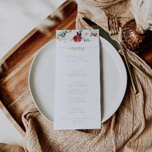 Klassieke Gold Burgundy White Floral Dinner Menu