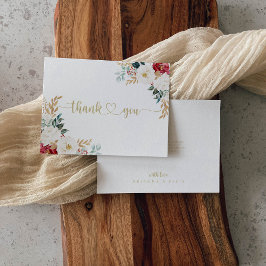 Klassieke Gold Burgundy White Floral Flat Wedding Bedankkaart