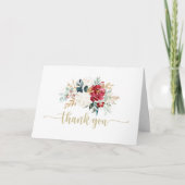 Klassieke Gold Burgundy White Floral Folded Weddin Bedankkaart (Voorkant)