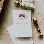Klassieke Gold Burgundy White Floral RSVP Kaartje<br><div class="desc">Deze klassieke goudbruine,  witte florale RSVP-kaarten zijn perfect voor een ritueel huwelijk. Het ontwerp is voorzien van waterverf-witte,  bruine en goudbloemen en bessen met groene bladeren die in elegante bouquets zijn gegoten.</div>