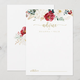 Klassieke Gold Burgundy White Floral Wedding Advieskaart