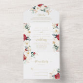 Klassieke Gold Burgundy White Floral Wedding All In One Uitnodiging (Binnen)